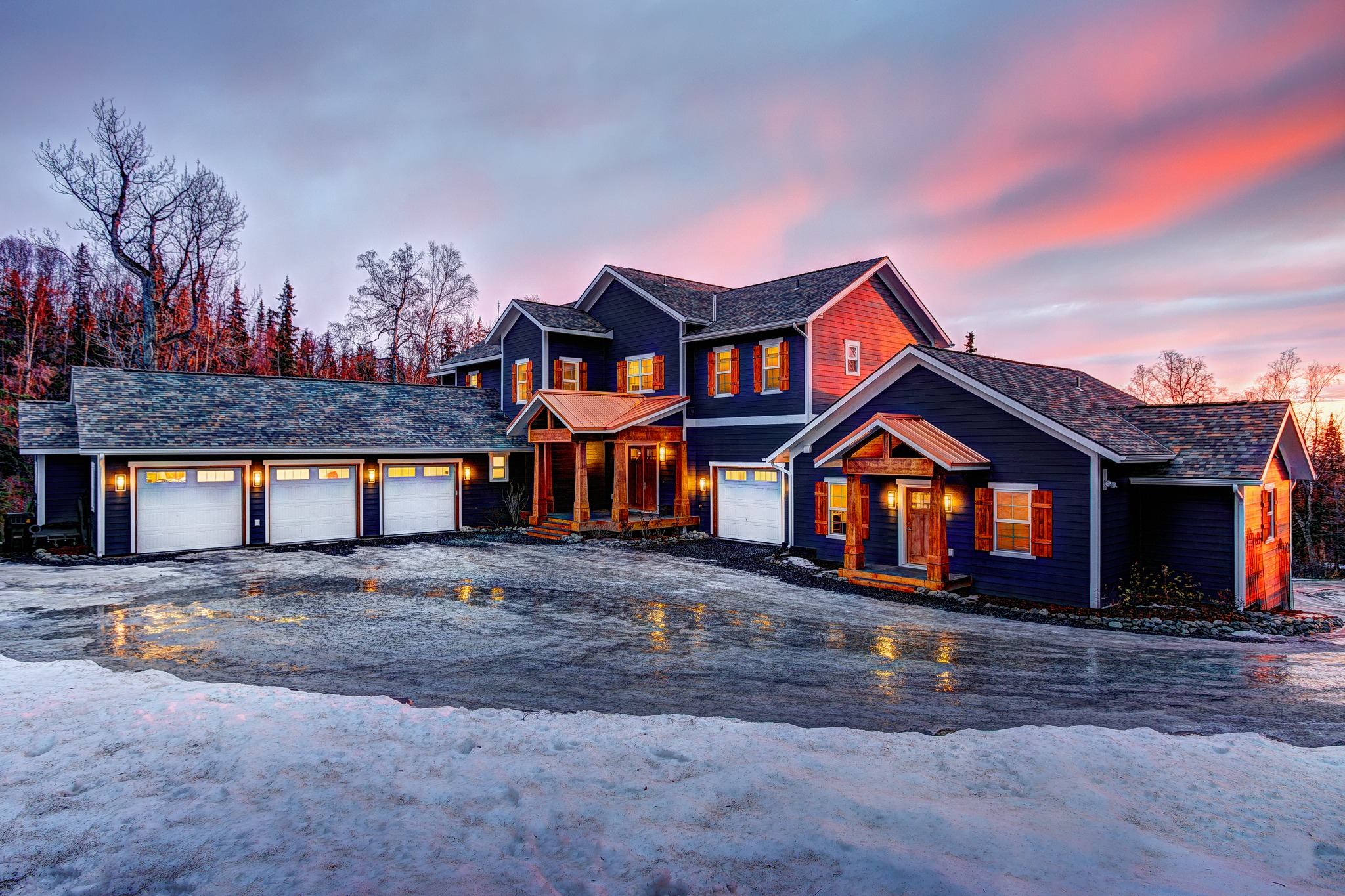 Luxury home at sunset.