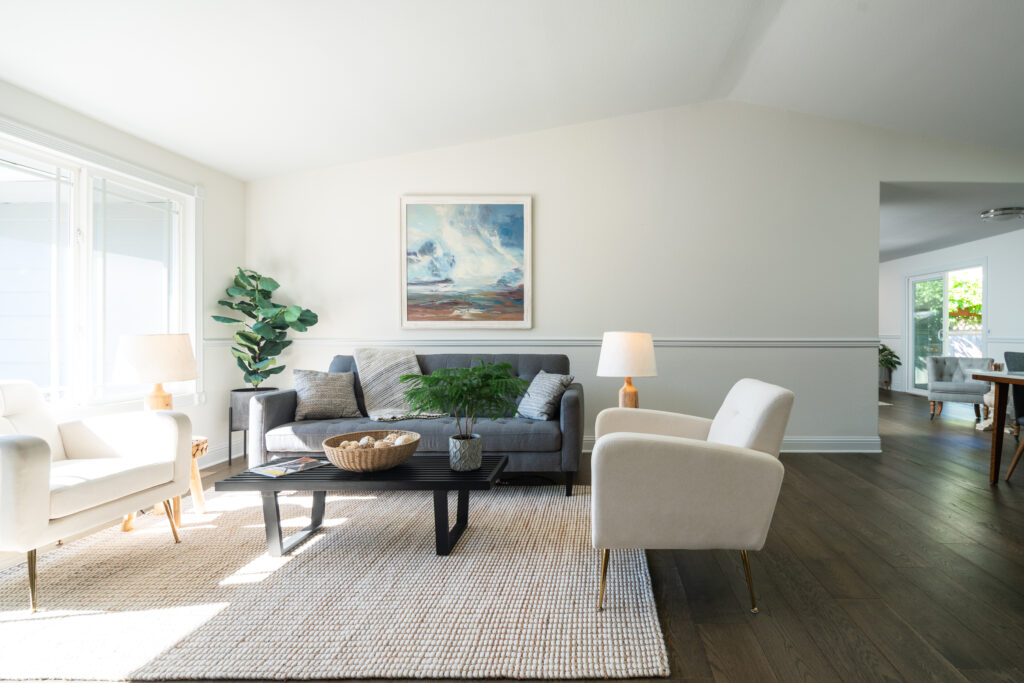 Living area of suburban rambler home.